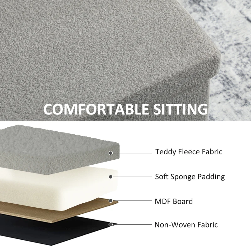 HOMCOM Stołek do przechowywania, tapicerowana ławka z miejscem do przechowywania i pokrywą do salonu, sypialni, przedpokoju, Jasnoszary