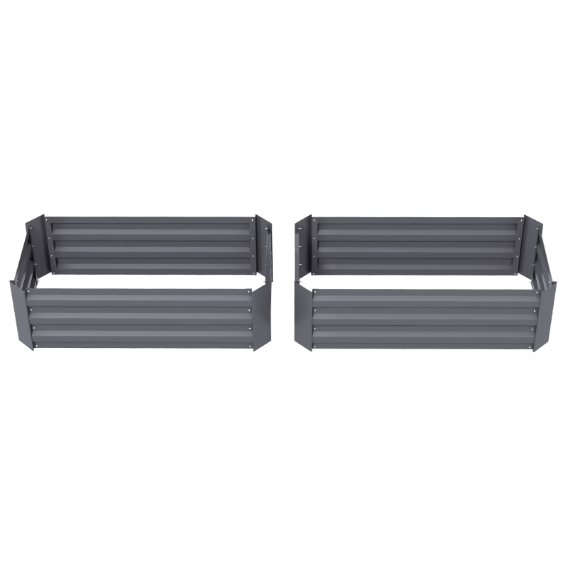 Outsunny Set of 2 Garden Raised Beds 100L x 50l x 30H cm - Gray Corrugated Steel Sheet