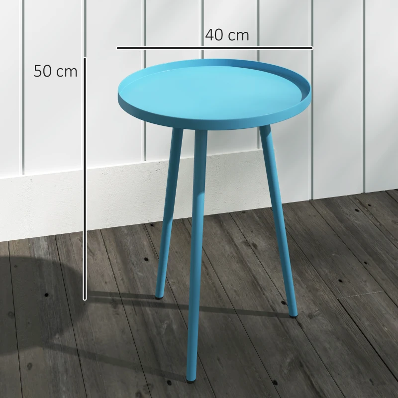 Outsunny Round Garden Coffee Table, Outdoor Side Table with Rounded Steel Edge, dim. Ø40 x 50H cm blue