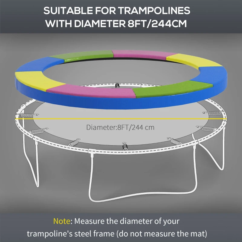SPORTNOW 8FT Trampoline Spring Cover, Plastic Trampoline Pad Replacement with Elastic Cord, Waterproof, UV Resistant and Tear-Resistant, Multi-Colored
