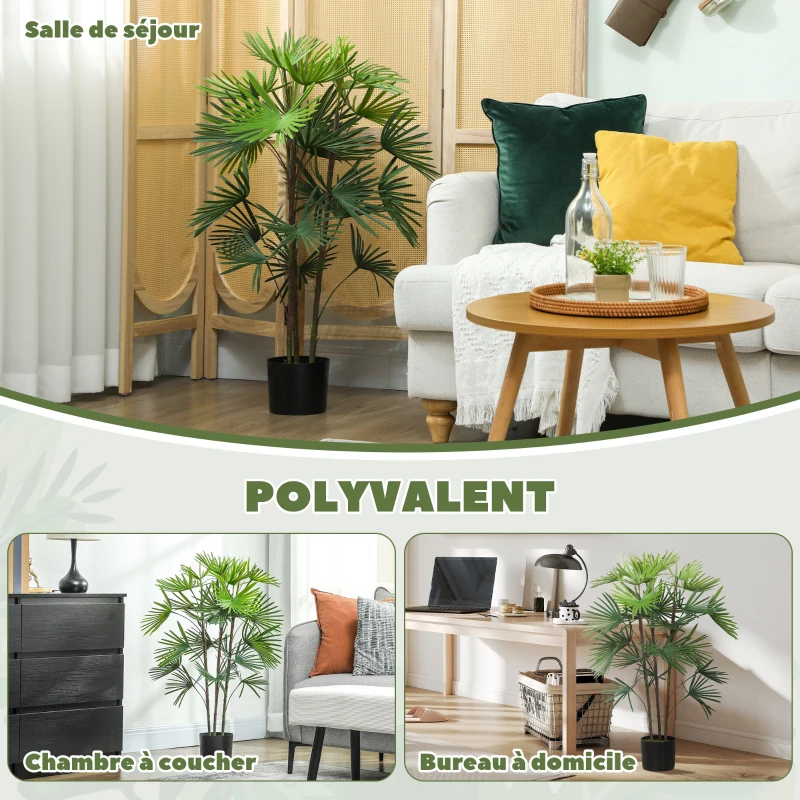 HOMCOM 90 cm Indoor Artificial Plant, fan palm artificial tree with plastic flocked pot, green