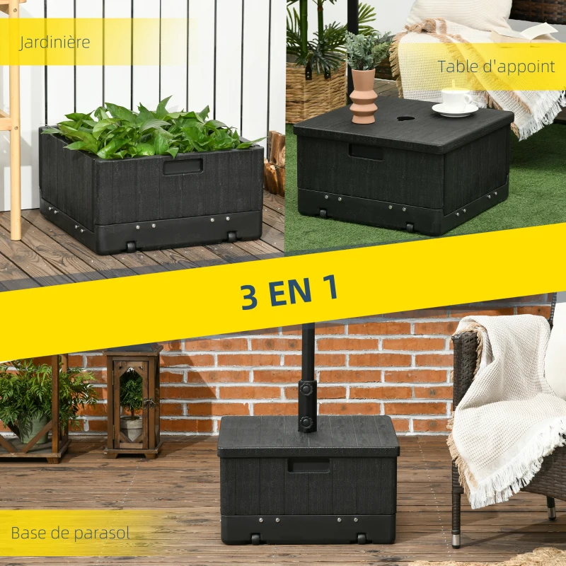 Outsunny Parasol base ballast parasol side table planter with drainage wheels and handles PE and metal black
