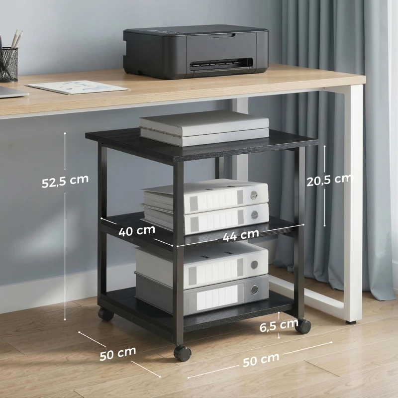 HOMCOM Support d'imprimante desserte de rangement 3 niveaux étagères mobile sur roulettes 50 x 50 x 52,5 cm