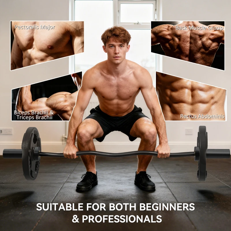 SPORTNOW 4ft Olympic EZ Curl Bar, Barbell Bar for 2" Weight Plates with Non-Slip Hand Grip 120cm