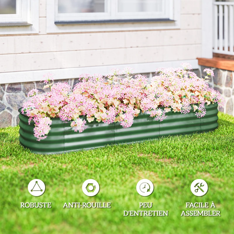 Outsunny Raised Square Modular Steel Garden Planter for Vegetables, Plants, Flowers, dim. 195 x 62 x 30 cm green