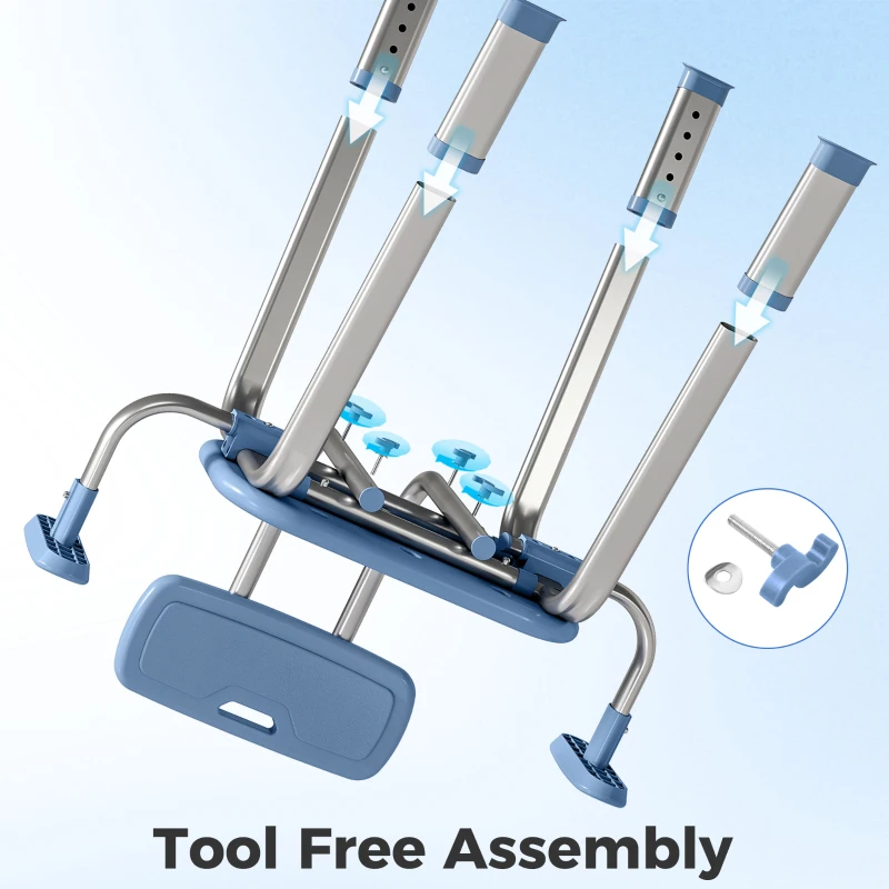 HOMCOM Sgabello da Doccia, Sedia da Doccia Ergonomica con Braccioli, Schienale, Altezza e Seduta Regolabili, Blu