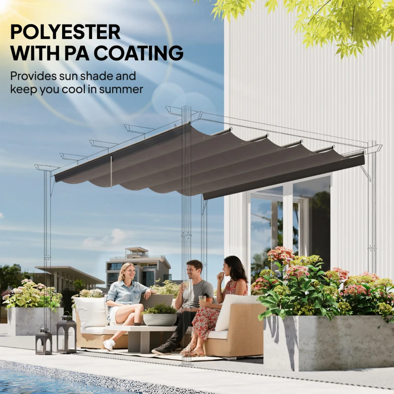 Outsunny Retractable Pergola Cover, 3.5 x 2.6 m Replacement Canopy Fabric for 4 x 3 m Frame, Roof Top Only, Light Grey