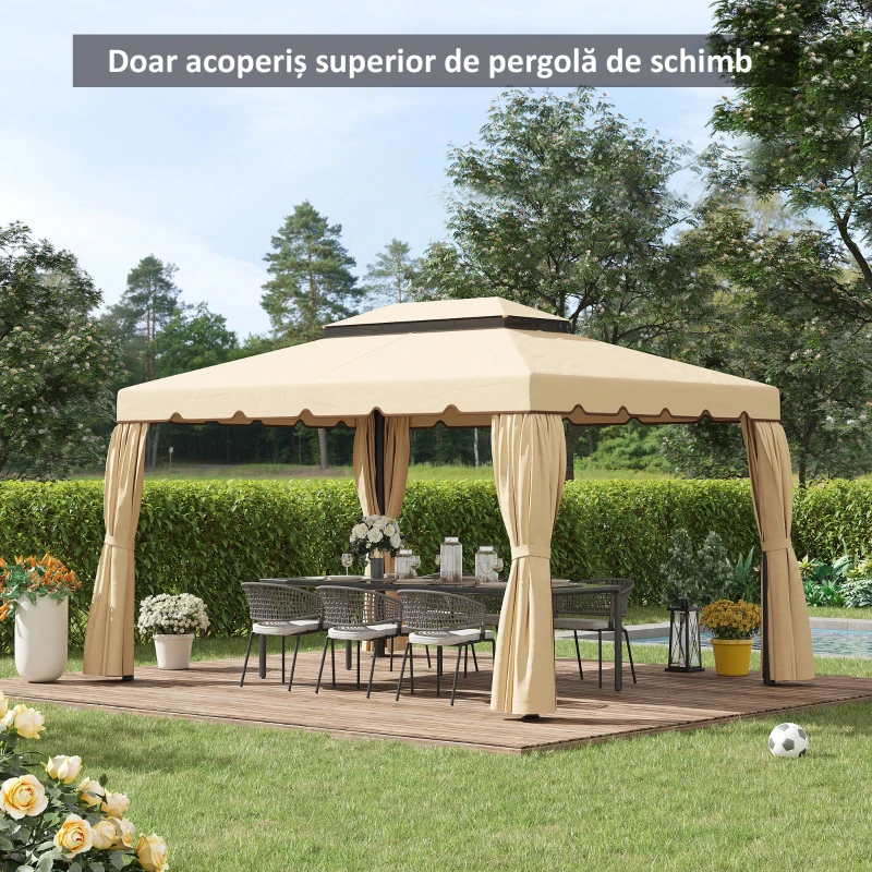 Outsunny Acoperiș de Schimb pentru Pavilion 3x3 m cu 2 Nivele pentru Grădină, Copertină Pavilion 3x3 Rezistentă la Apă din Poliester 170g/㎡ cu 8 Orificii de Drenaj, Doar Acoperiș, Alb Crem