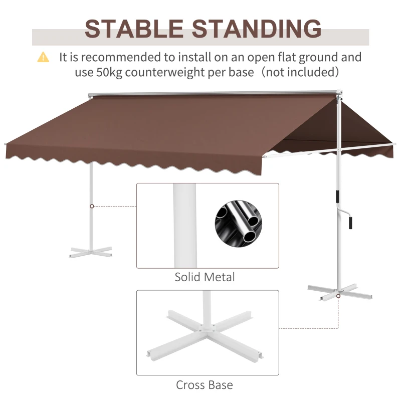 Outsunny Wolnostojąca Markiza 4,5x3,4m, regulacja kąta, korbka, konstrukcja metalowa, Kawa