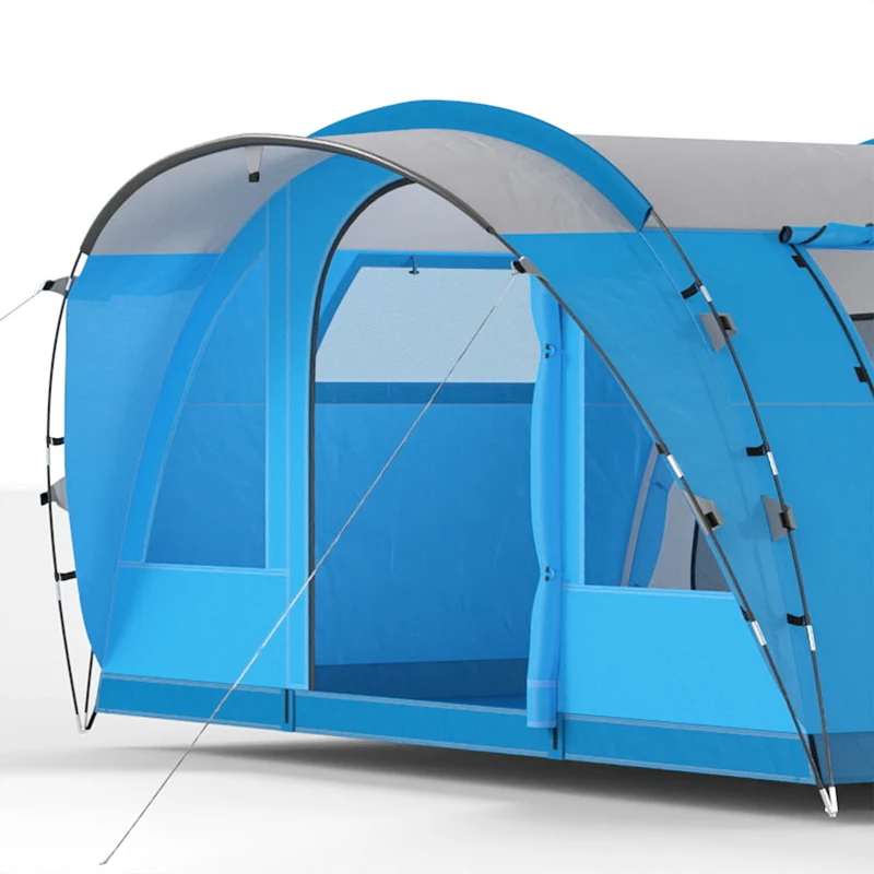 Outsunny Tenda de Campismo Familiar Tipo Túnel para 4 Pessoas com 2 Quartos Porta 4 Janelas Impermeável Montagem Fácil Azul