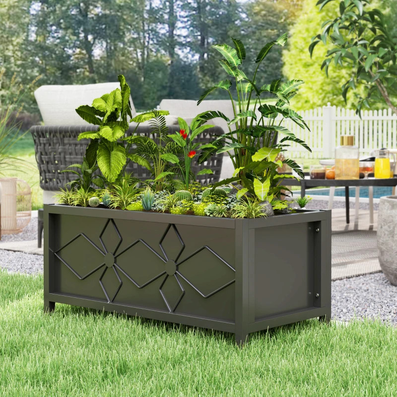 Outsunny Outdoor planter galvanized raised planter with safety edge rectangular 80 x 40 x 38 cm black