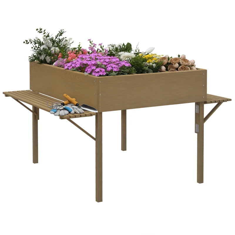 Outsunny Rectangular raised planter on legs - 12 compartments - foldable side shelves and non-woven fabric liner
