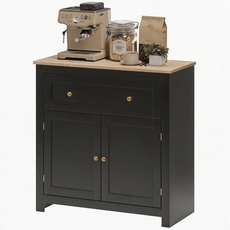 HOMCOM Sideboard Storage Cabinet, Modern Kitchen Cupboard with Adjustable Shelf, Drawer and Double Doors, Black