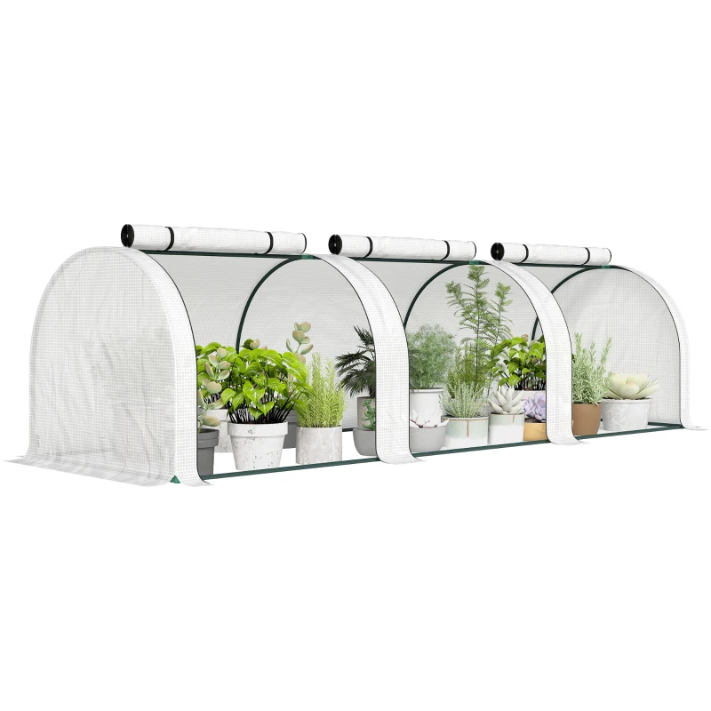Outsunny Mini Garden Greenhouse Tomato Greenhouse 300L x 100l x 80H cm Steel PE High Density 140 g/m² UV-resistant 3 windows White