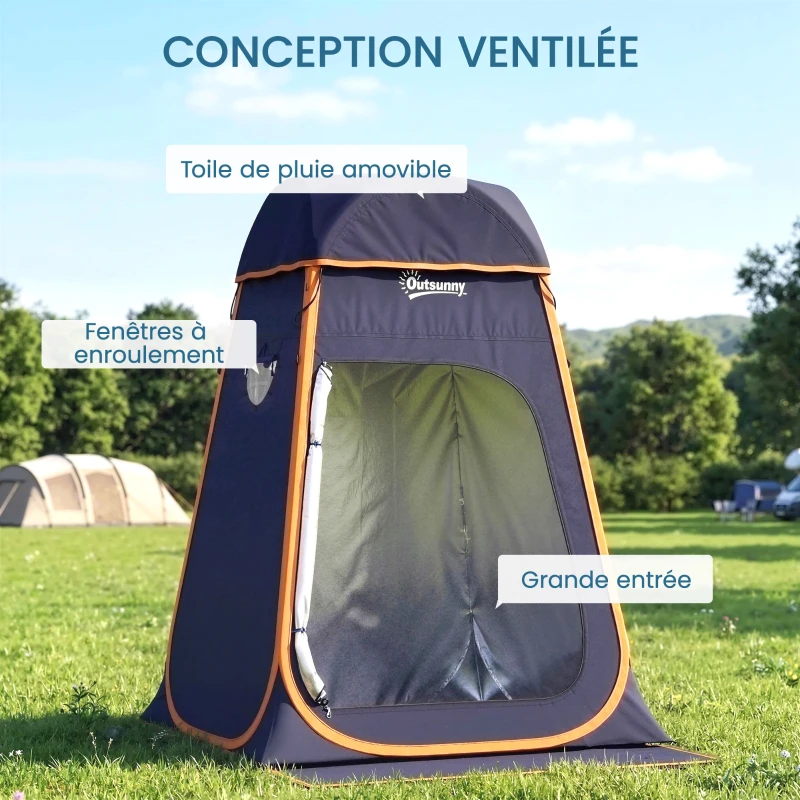 Outsunny Tente de douche portable Pop Up Toilette tente de camping Pliable Toit Amovible Poche Sac 152 x 152 x 200 cm bleu foncé