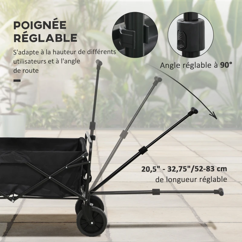 Outsunny Foldable Garden Cart 4 Wheels Removable Cover Telescopic Handle Adjustable Tilt Foldable Tray black