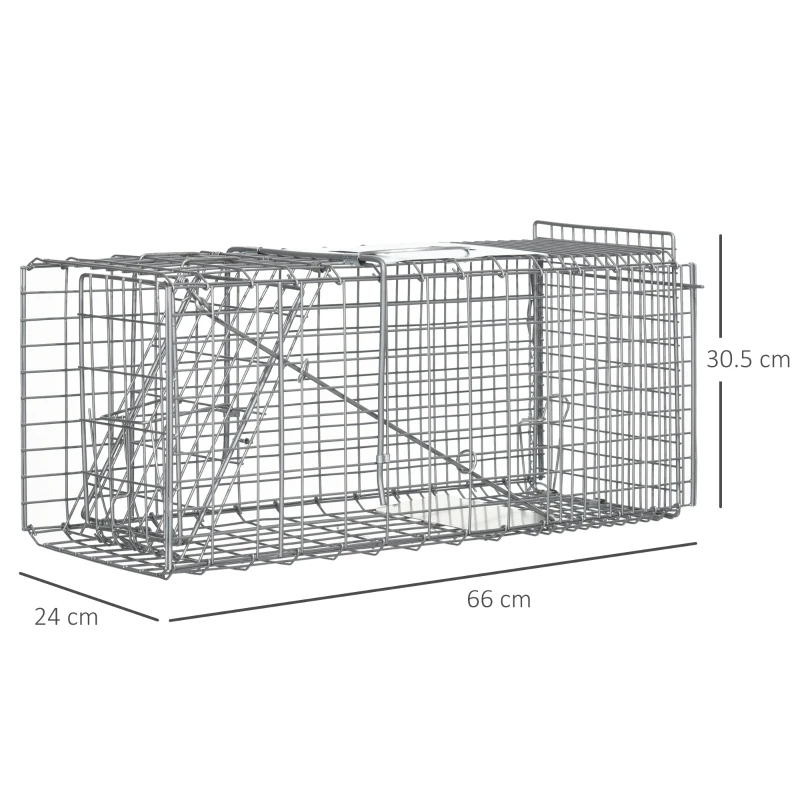 Outsunny Folding capture cage trap for small animals like rats and mice - 2 doors handle 66 x 24 x 30.5 cm grey steel