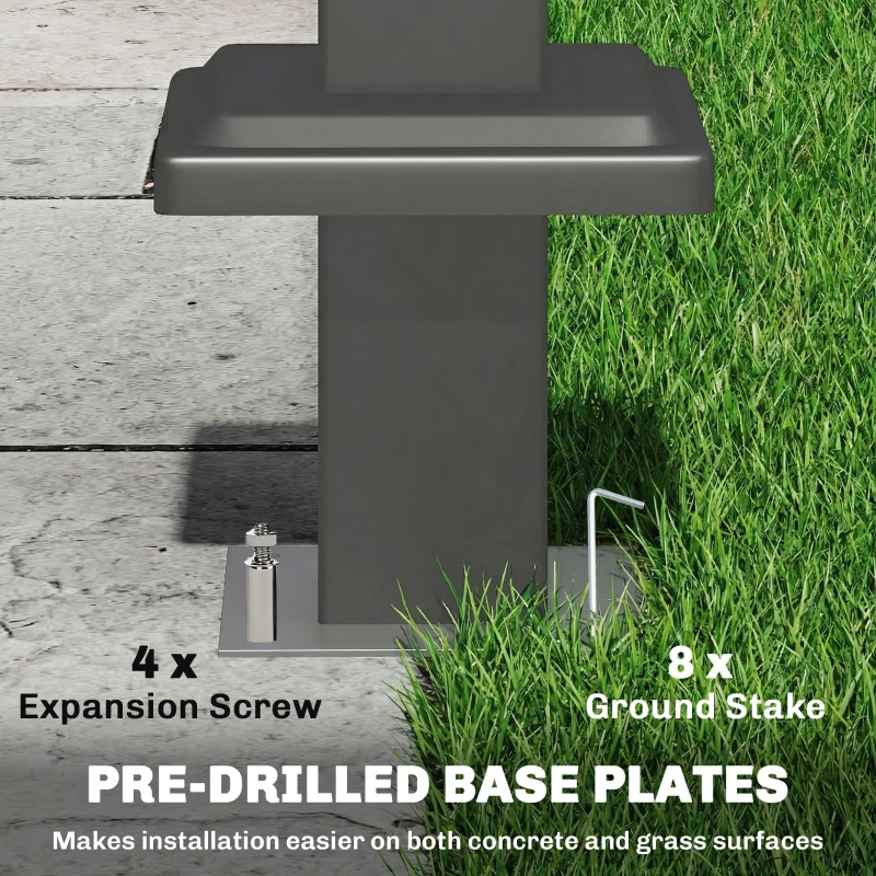 Outsunny Pawilon grillowy 2,4 x 1,4 m, wiatroodporne zadaszenie z dwuwarstwowym dachem i półkami bocznymi