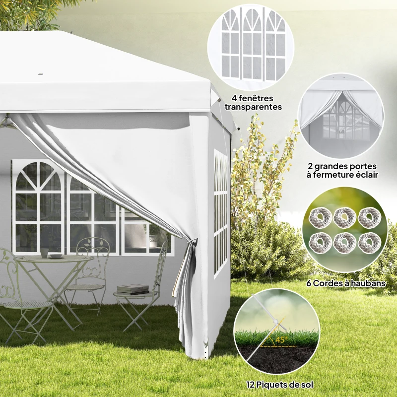 Outsunny Pop-up folding waterproof canopy 6L x 3l x 2.7H m 4 removable sidewalls 4 windows carry bag