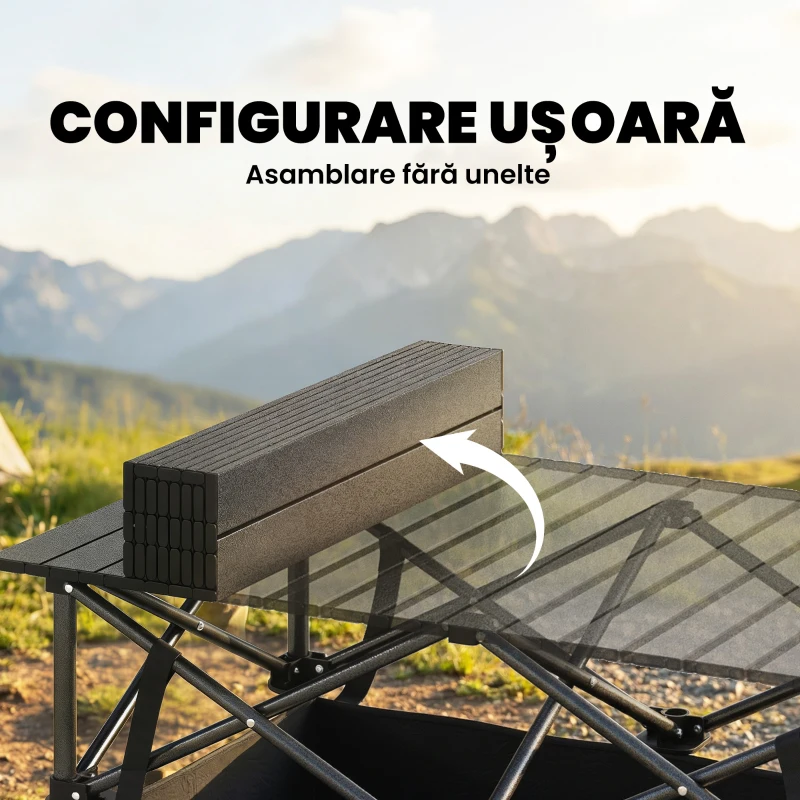 Masă de Picnic Pliabilă și Portabilă Outsunny cu Plasă de Depozitare și Geantă de Transport, pentru Camping și Exterior, Neagră