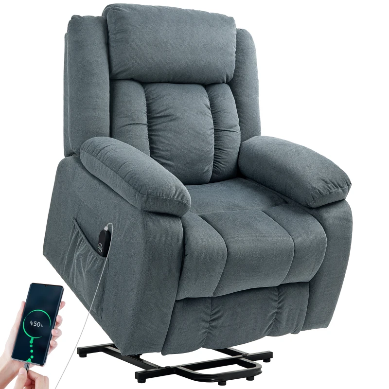 HOMCOM Sillón Relax Reclinable Eléctrico Levanta Personas con Mando a Distancia y Bolsillos Laterales Sillón Elevador Gris
