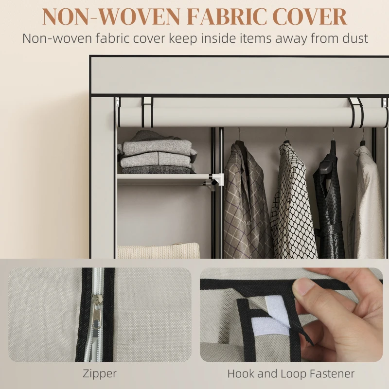 HOMCOM Szafa z tkaniny, rozwiązanie do przechowywania, 6 półek, 1 drążek na ubrania, kremowy