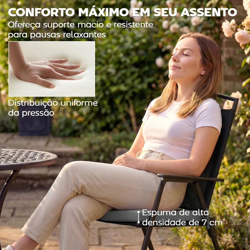 Outsunny Conjunto de Almofadas para Cadeiras de Jantar 46x42x7 cm 6 Peças com Capa Lavável e Laços Impermeável Anti-UV Cinzento Escuro