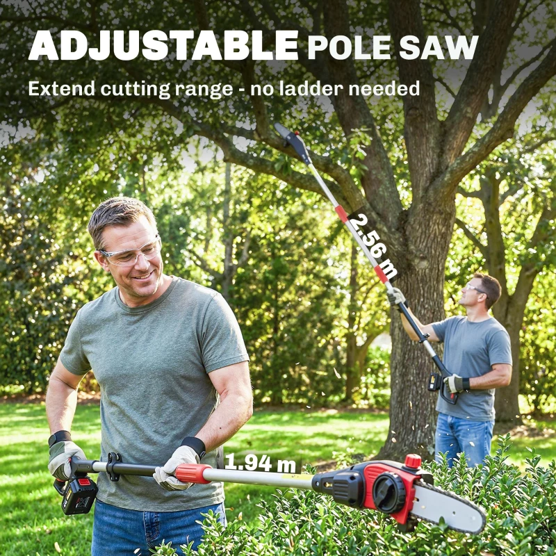 Outsunny 18V 8" Cordless Pole Chainsaw, 1.94m/2.56m Electric Chainsaw with 2 x 4.0Ah Batteries, Charger, Auto Lubrication
