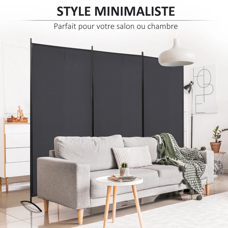 HOMCOM 3-panel room divider dim. 253L x 50l x 182H cm Side privacy screen Freestanding metal Polyester