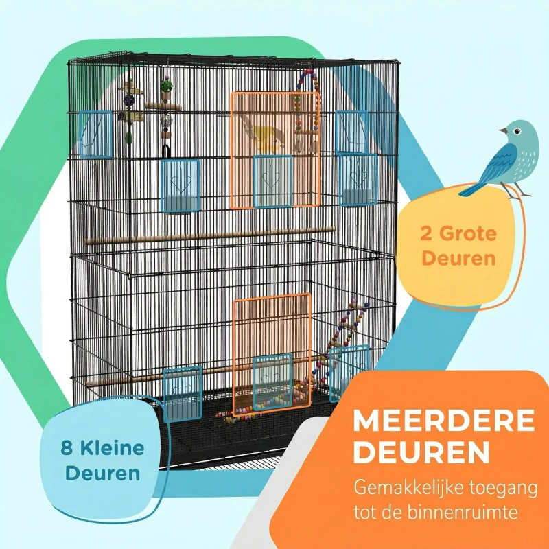 PawHut Vogelkooi inclusief Zitstokken, Vogelspeelgoed, Uitneembare Bodemlade, Zwart