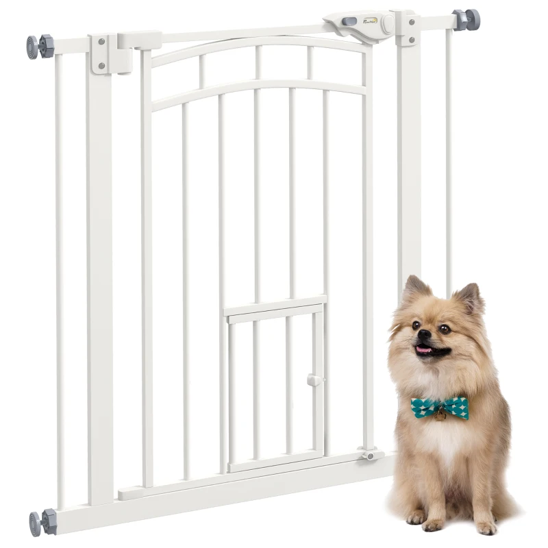PawHut Barreira de Segurança para Cães 74-80 cm Porta de Segurança para Animais com Montagem a Pressão e Duplo Bloqueio Branco