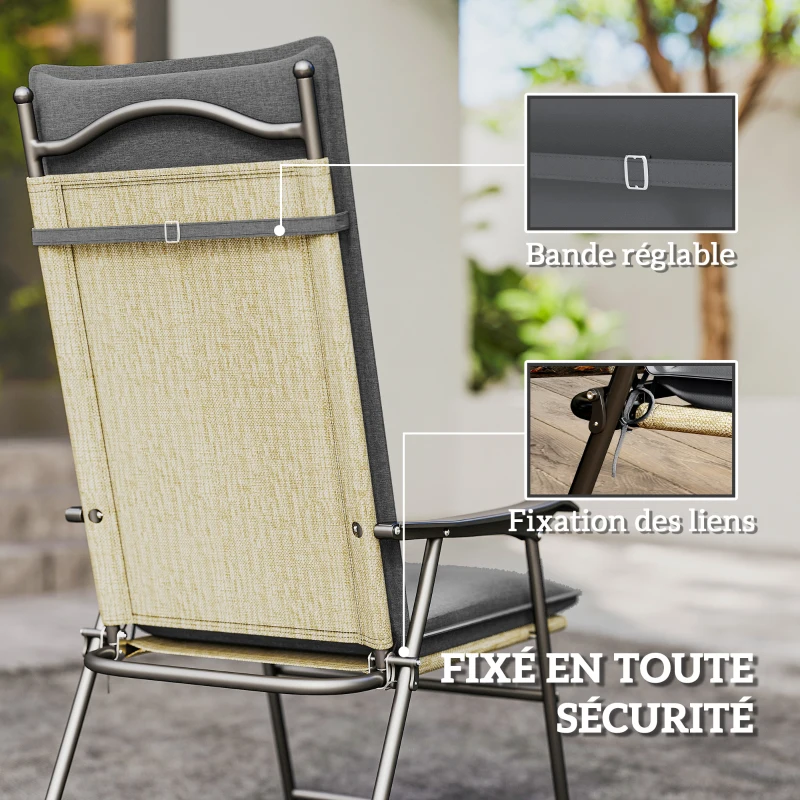 Outsunny Set of 4 outdoor chair cushions with ties and adjustable strap, fade-resistant UPF50+, 124x50x5cm, gray