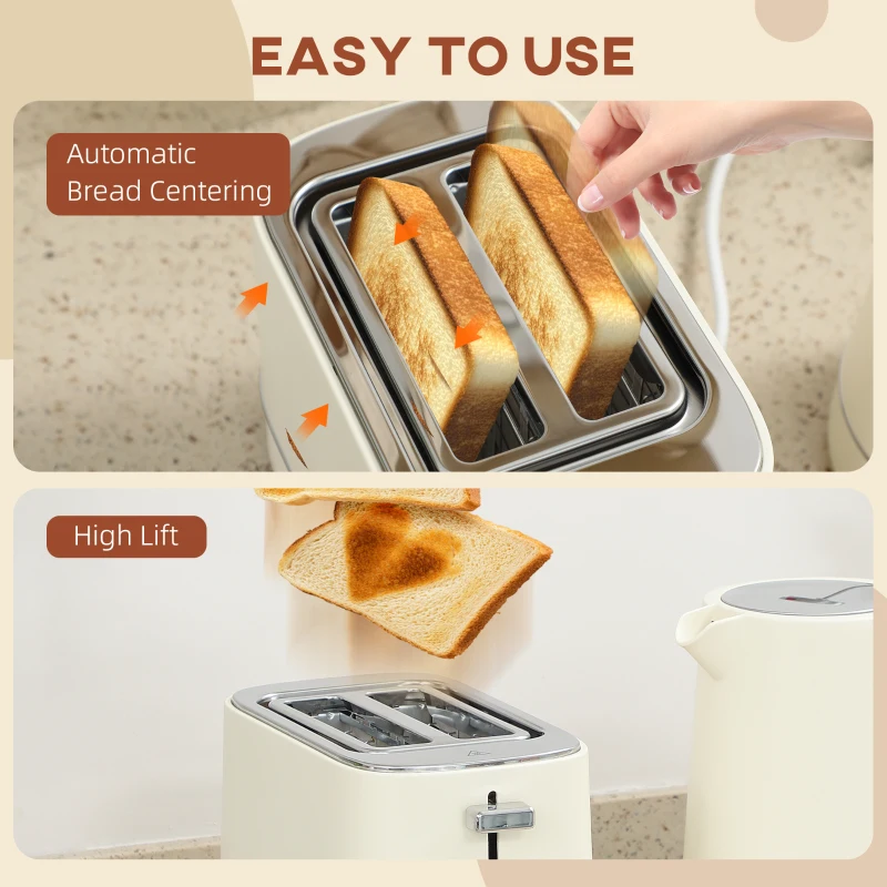 HOMCOM Zestaw z 1,7 L Czajnikiem i Tosterem z 6 stopniami opiekania, Beżowy