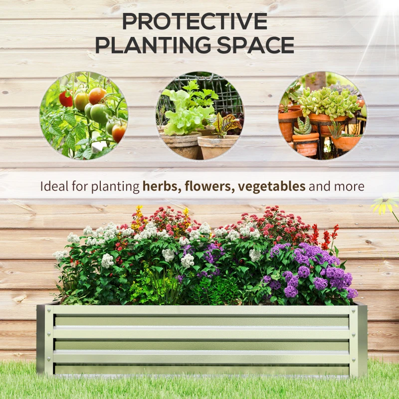 Outsunny Raised Beds for Garden, Galvanized Outdoor Planters, for Herbs and Vegetables, Use for Patio, Backyard, Balcony, Silver