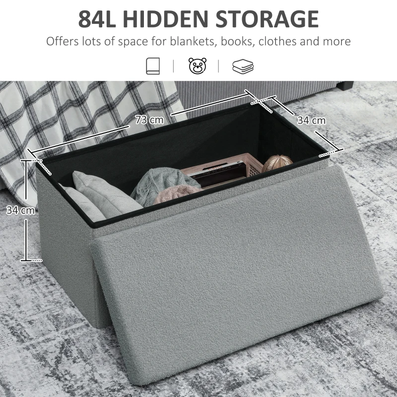 HOMCOM Stołek do Przechowywania, Tapicerowana Ławka z Miejscem do Przechowywania i Pokrywą dla Salonu, Sypialni, Korytarza, Ciemnoszary
