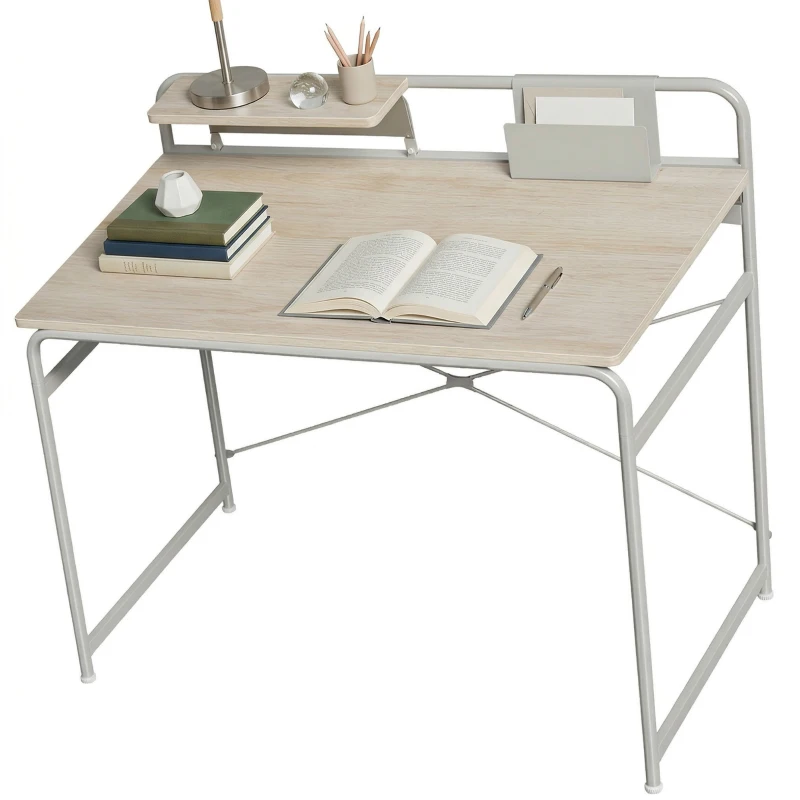 HOMCOM Moderner Schreibtisch mit Ablage und Metallgestell Einfache Montage 98x48x88,5 cm Eiche