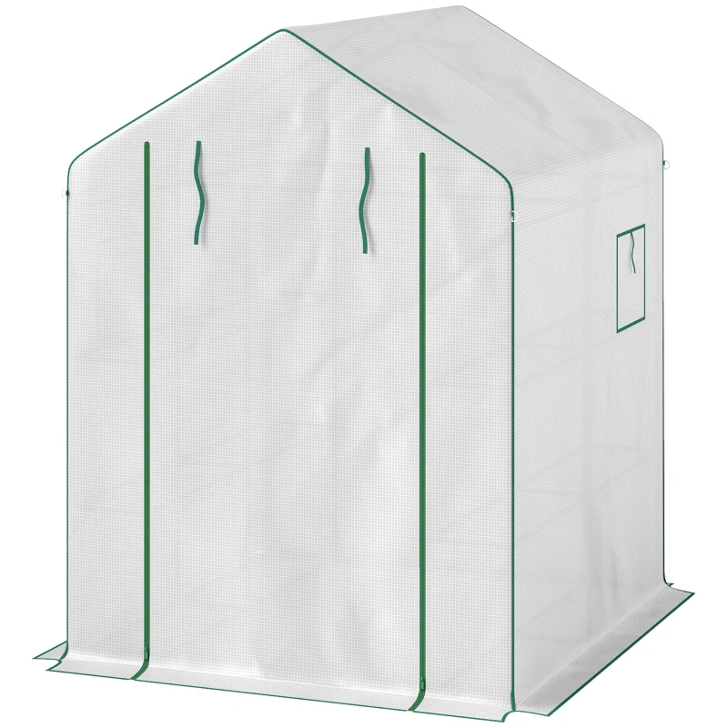 Outsunny Garden greenhouse with 1 door 2 windows 3-tier shelves for Vegetables Plants Flowers PE cover 140 x 143 x 190 cm white