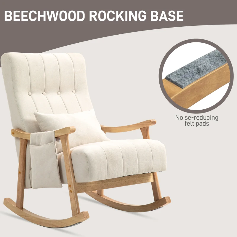 HOMCOM Fotel bujany z poduszką lędźwiową, kieszeń, do salonu