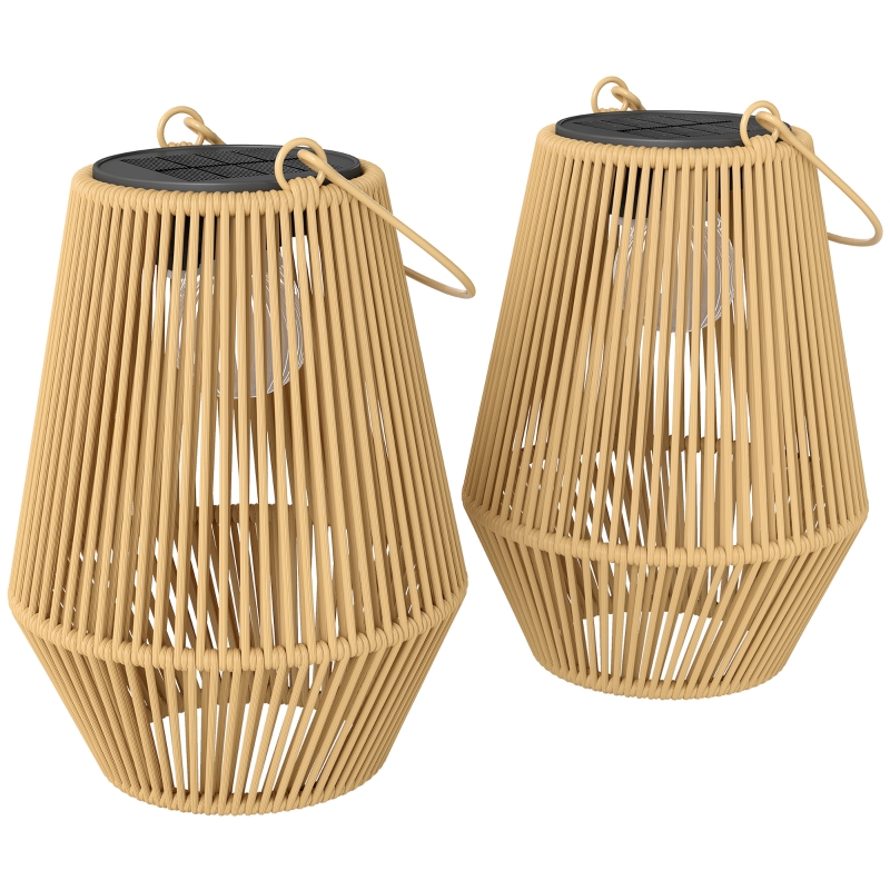 Outsunny Zestaw 2 Lamp Solarnych Rattanowych Wiszących IP44 Wodoodporne Lampy na Balkon i Taras Brązowe