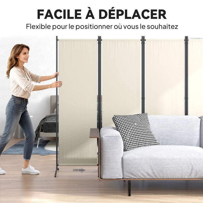 Outsunny Room Divider 221 x 172 cm, 4-panel garden screen with wide feet, 180 g/m² polyester fabric, cream