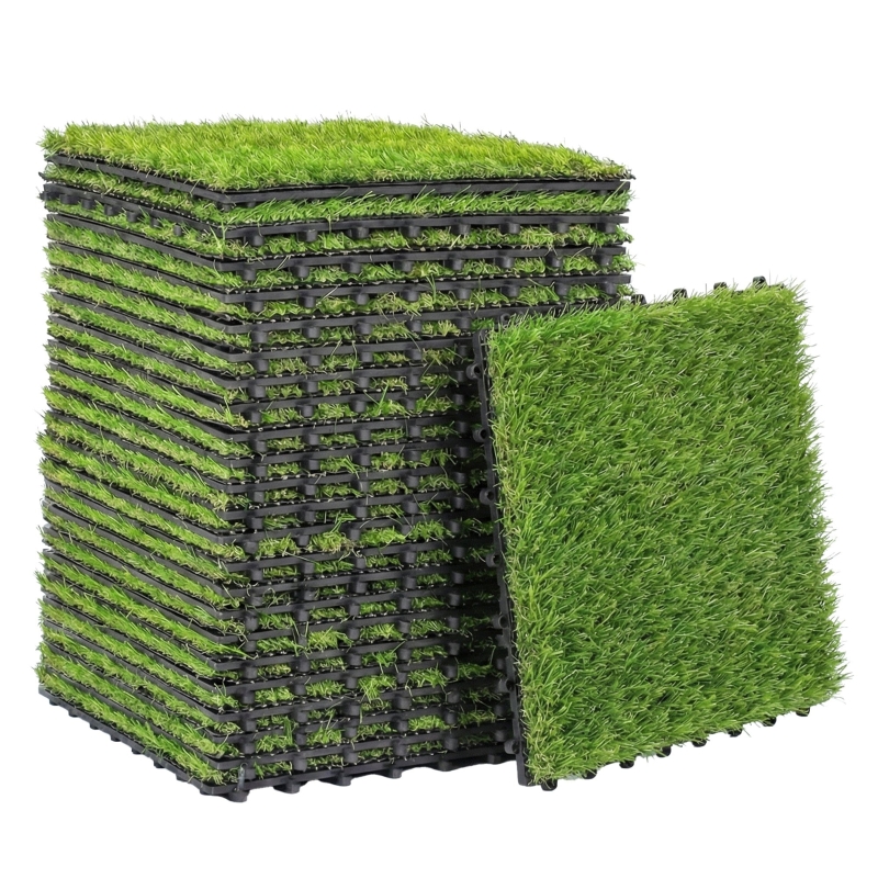 Outsunny Zestaw 22 szt. Sztucznej Trawy 30x30 cm z Systemem Odprowadzania Wody, 2 m² Wykładzina Trawnikowa