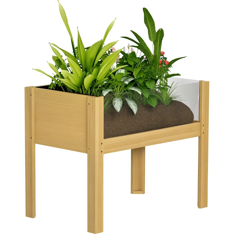 Outsunny Raised Planter on Legs, Raised Garden Bed with Acrylic Panels and Drainage Holes, 75 x 46 x 60.5 cm, Natural