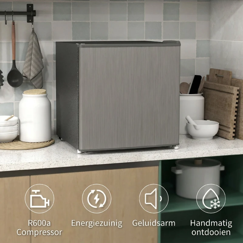 HOMCOM Mini-Vriezer 35 L, Electrische Vriesbox, Vrijstaand 161W, Mini Diepvrieskist 47 x 44,2 x 48,8 cm, Grijs(m-7)