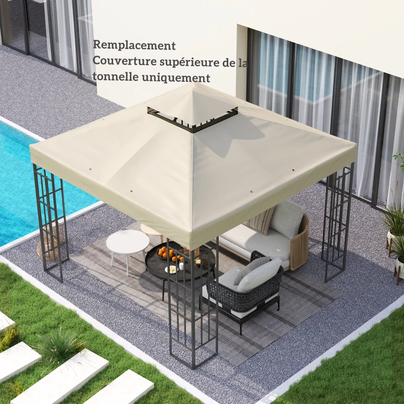 Outsunny 3 x 3 m Gazebo Canopy Replacement — 2-Tier, UPF30+, Drainage Holes, Cream