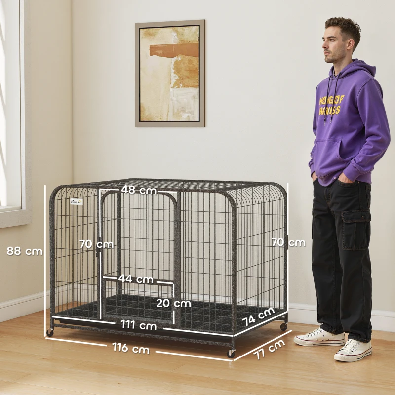 PawHut Heavy Duty Dog Crate,116 x 77 x 88 cm, Large Dog Cage for Small to Large Breeds