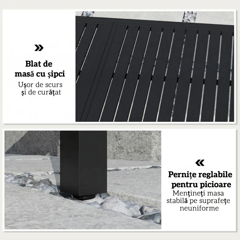 Outsunny Masă de Grădină Extensibilă pentru 6-8 Persoane, Aluminiu cu Blat cu Lamele, Negru