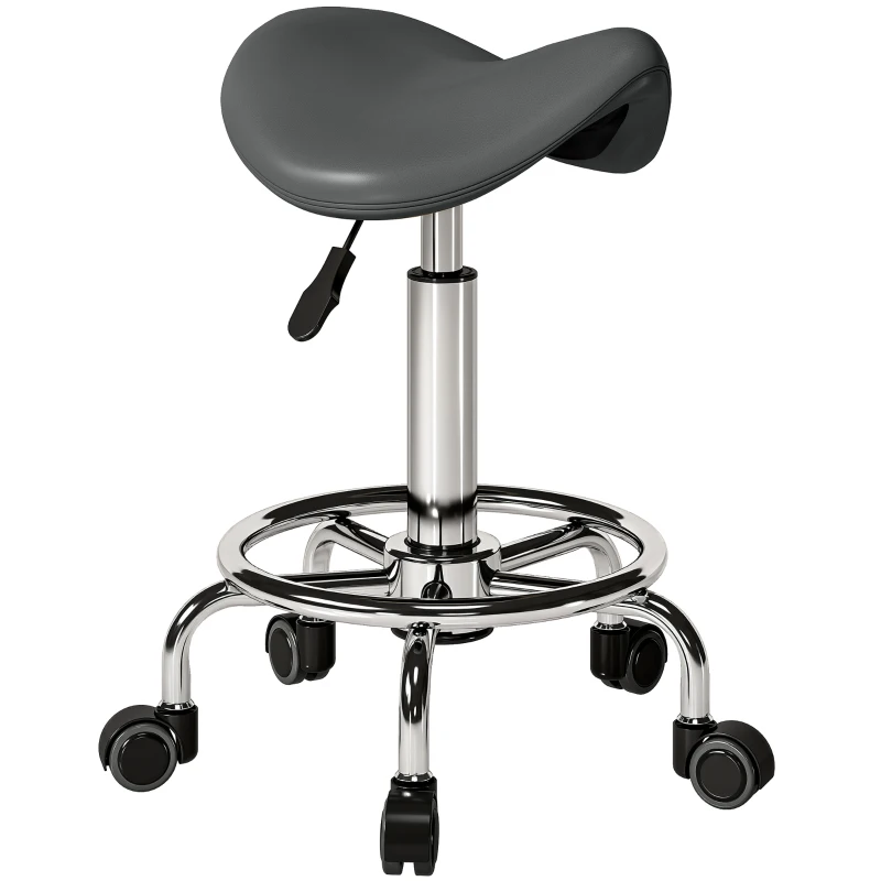 HOMCOM Salon Saddle Stool, Rolling Saddle Chair for Massage, Spa, Clinic, Beauty, Hairdressing and Tattoo, Grey