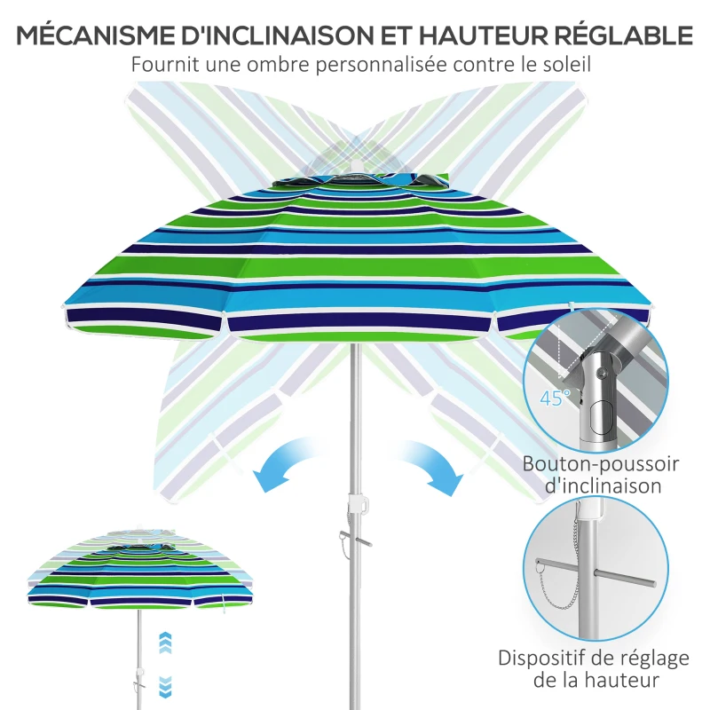 Outsunny Beach Parasol Round Tilting Outdoor Parasol Adjustable Height UV40 Carry Bag Included