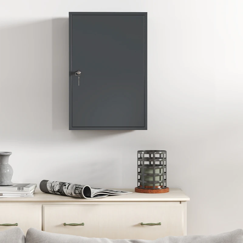 kleankin Wisząca szafka na leki, szafka łazienkowa z 3 półkami, 2 kluczami, 40 x 18 x 60 cm, szary