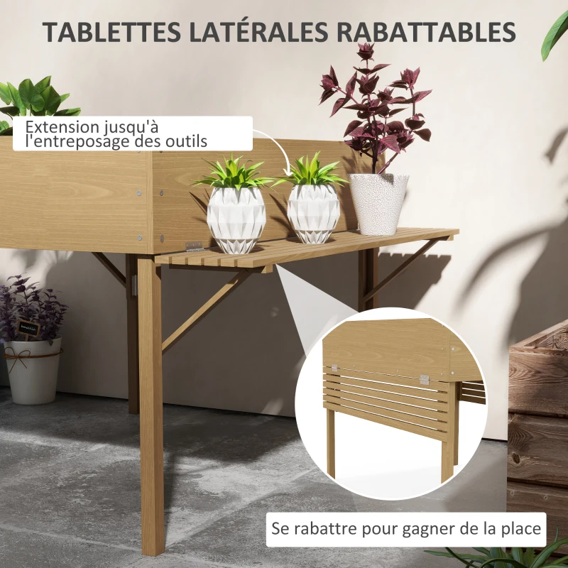 Outsunny Rectangular raised planter on legs - 12 compartments - foldable side shelves and non-woven fabric liner